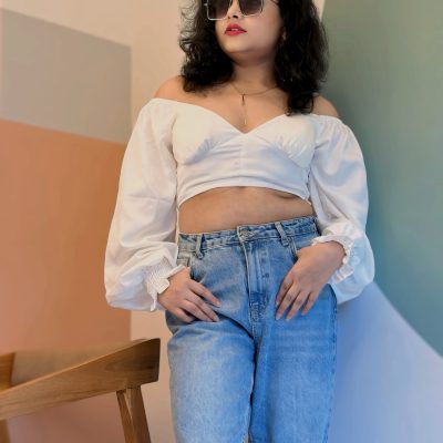 Women Satin White Top with Back Smocking