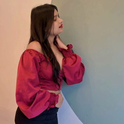 Women Satin Red Top with Back Smocking