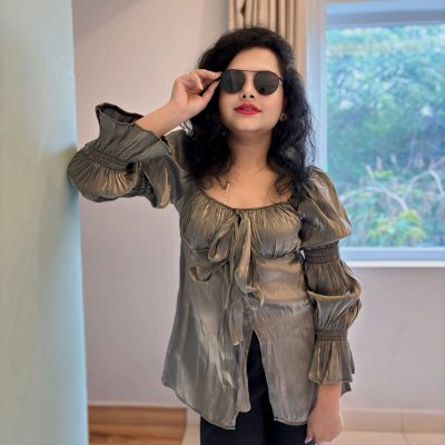 Women Shiny Satin Top Style it Off Shoulder